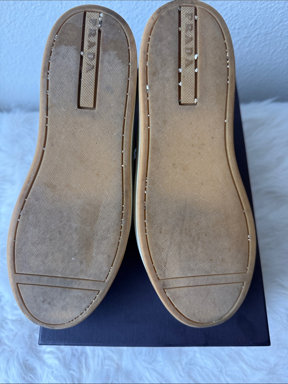 Prada White Leather Low-Top Sneakers with Gum Sole - Picture 5 of 8